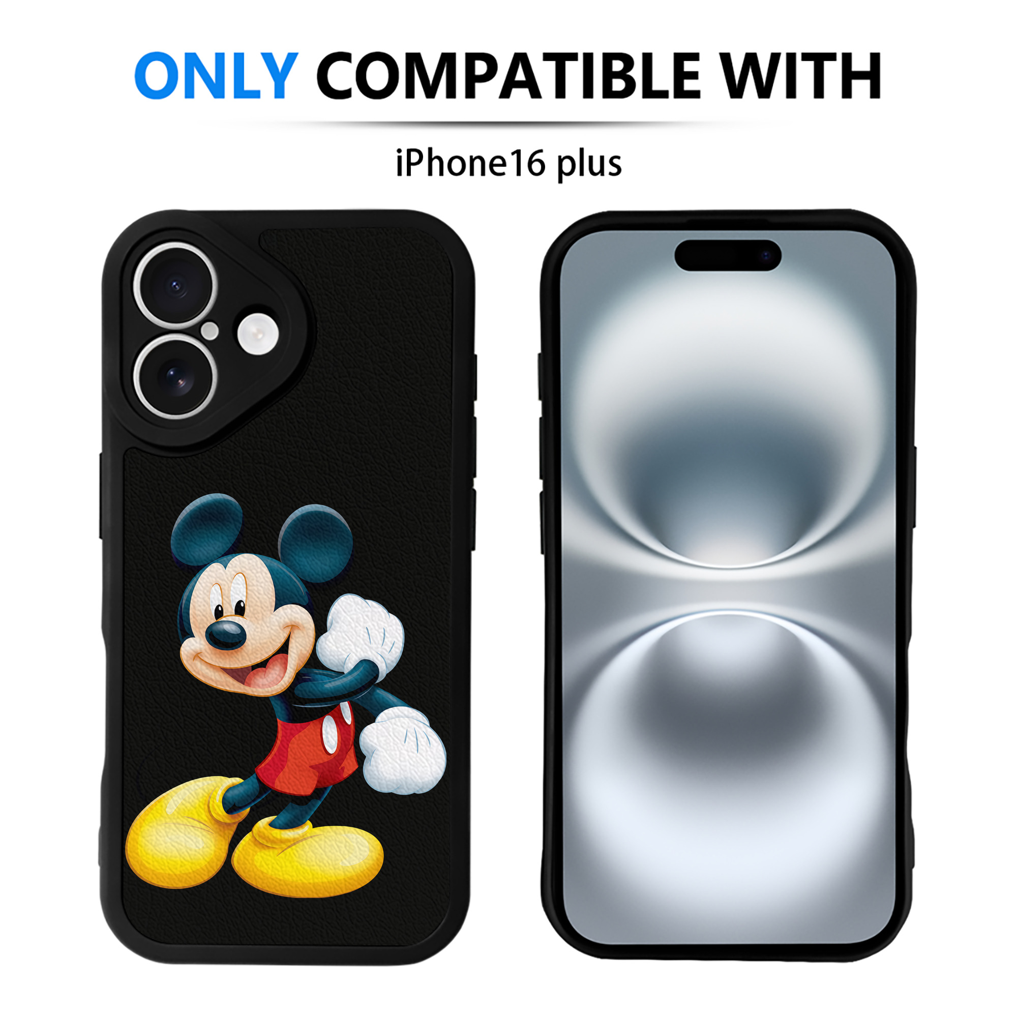 （画像用） ミッキーマウス Mickey Mouse 【iPhone 16シリーズ対応】シリコンスマホケース（レザー調） 材質：シリコン